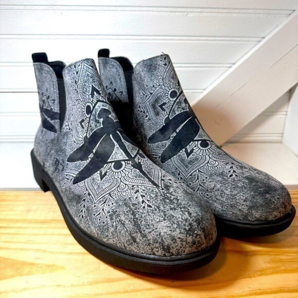 Gray Rain Boots‎ Women's 10 Men's 8.5 Ankle Bootie Rubber Soles Dragonflies